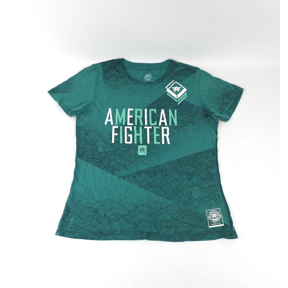 American Fighter Women's T-Shirt L Short Sleeve Deep Teal Raised Graphics